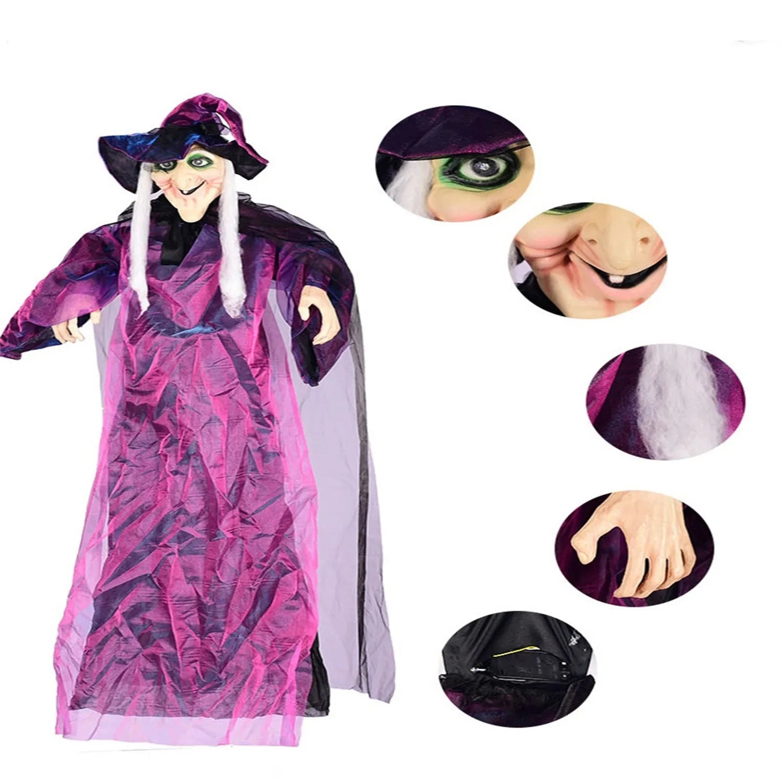 Hanging Halloween Witch with Glowing Eyes (Purple)
