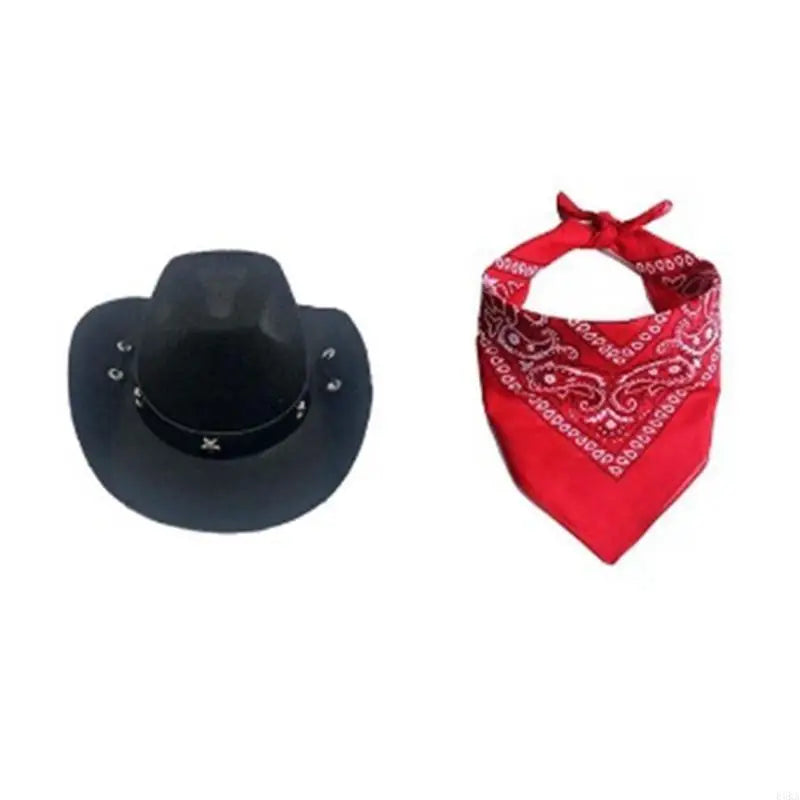 Dog Cowboy Costume Hat Bandanas Set Dogs Adjust Caps Festival Props Outfit
