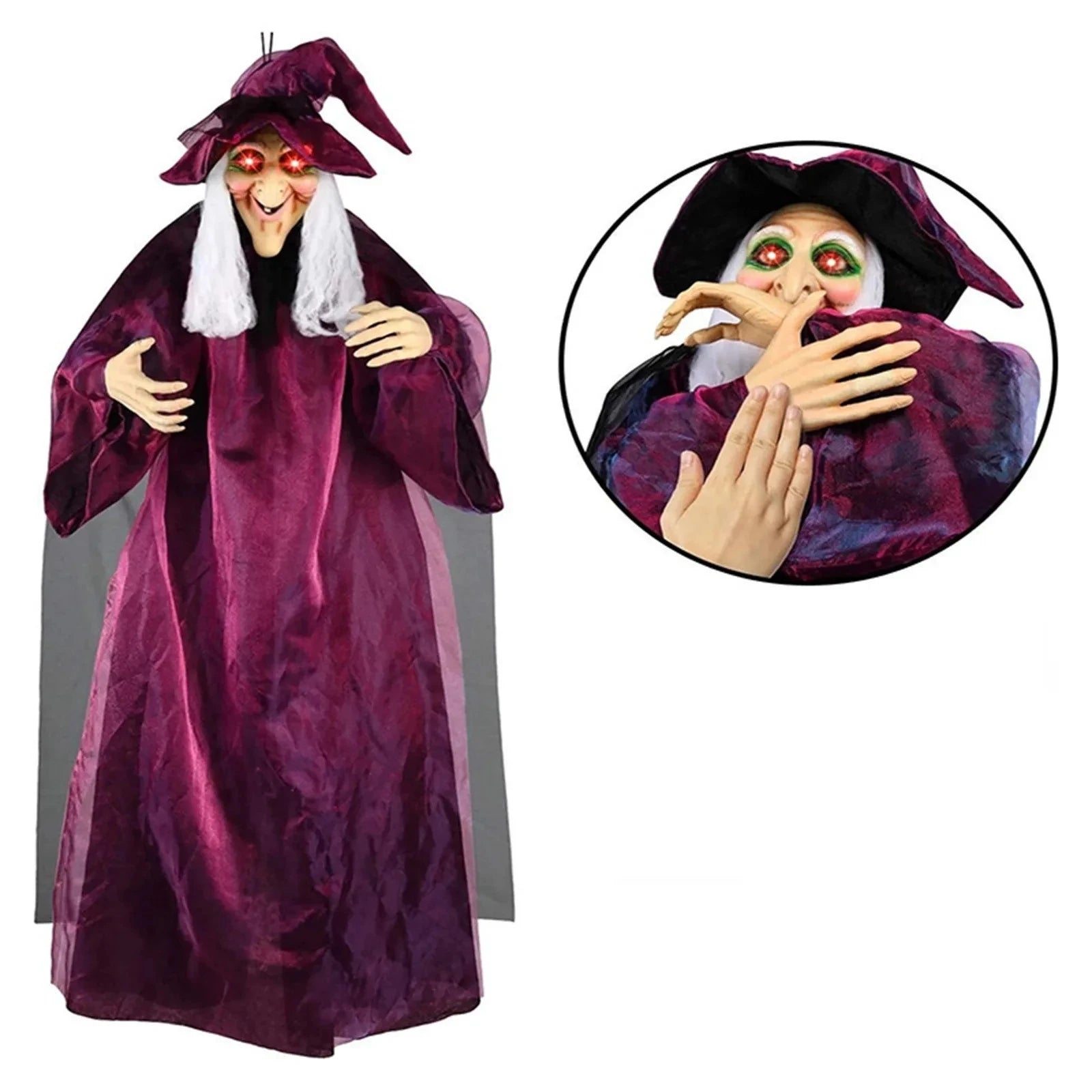Hanging Halloween Witch with Glowing Eyes (Purple)
