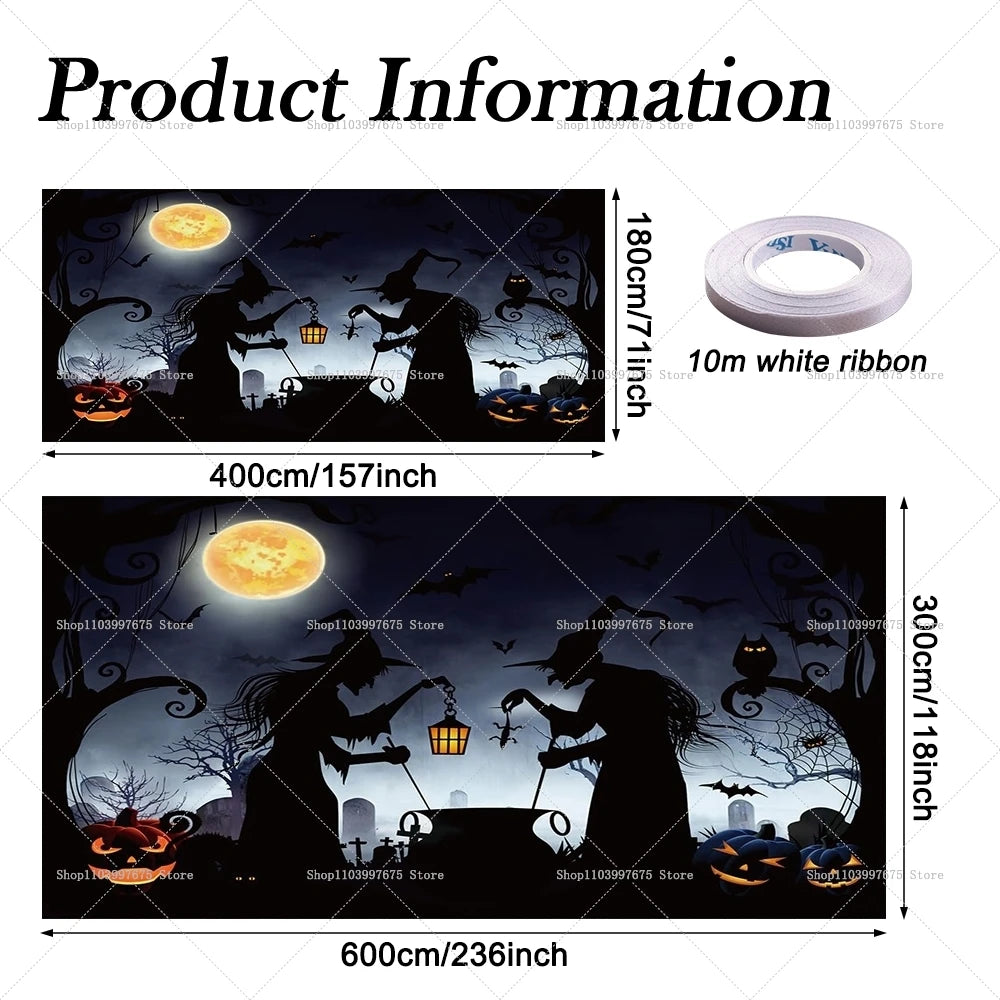 Halloween Skeleton Pumpkin Garage Door Banner Decor Photography Backdrop Outdoor Walls Events Background Props Party Supplies