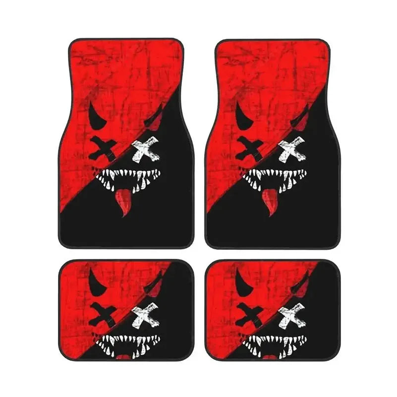4pcs Car Floor Mats Set Halloween Spooky Smile Design Non-Slip Waterproof Universal Wear Front Rear Interior Accessories Rugs