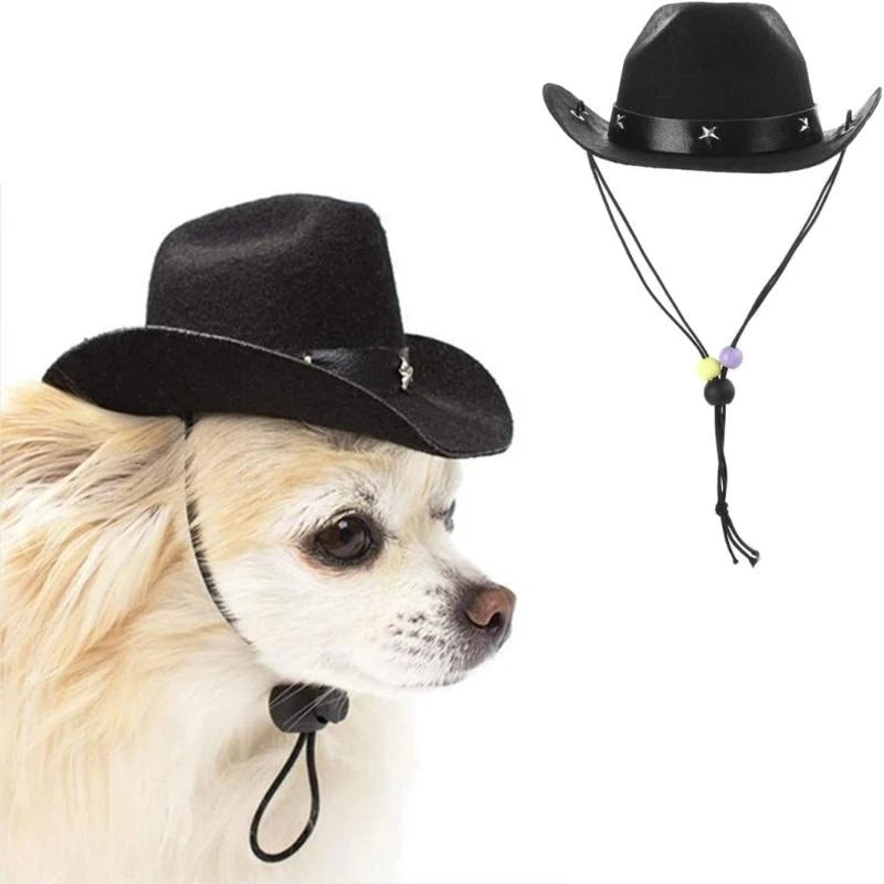 Dog Cowboy Costume Hat Bandanas Set Dogs Adjust Caps Festival Props Outfit