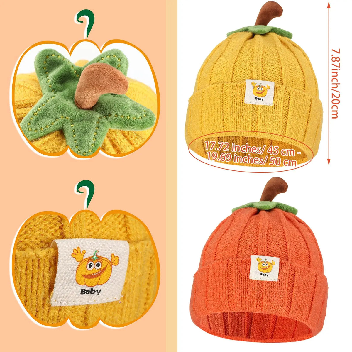 Halloween Baby Pumpkin Hat Infant Kids Pumpkin Beanie Cute Knitted Hat Newborn Beanie Baby Boy Girl 5M-3Y Thanksgiving Cap