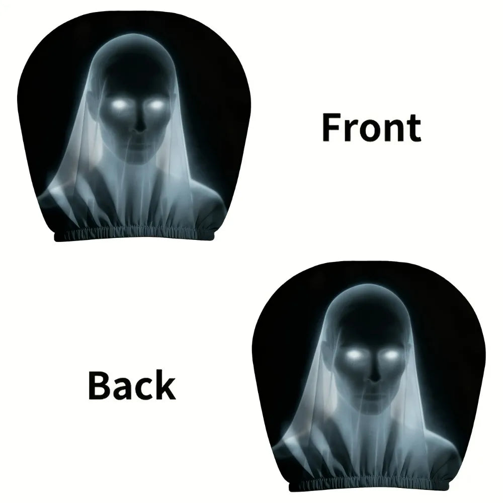 4-pack of Spooky Ghost Bride Headrest Covers with Mysterious Glowing Eyes Car Interior Accessories Washable