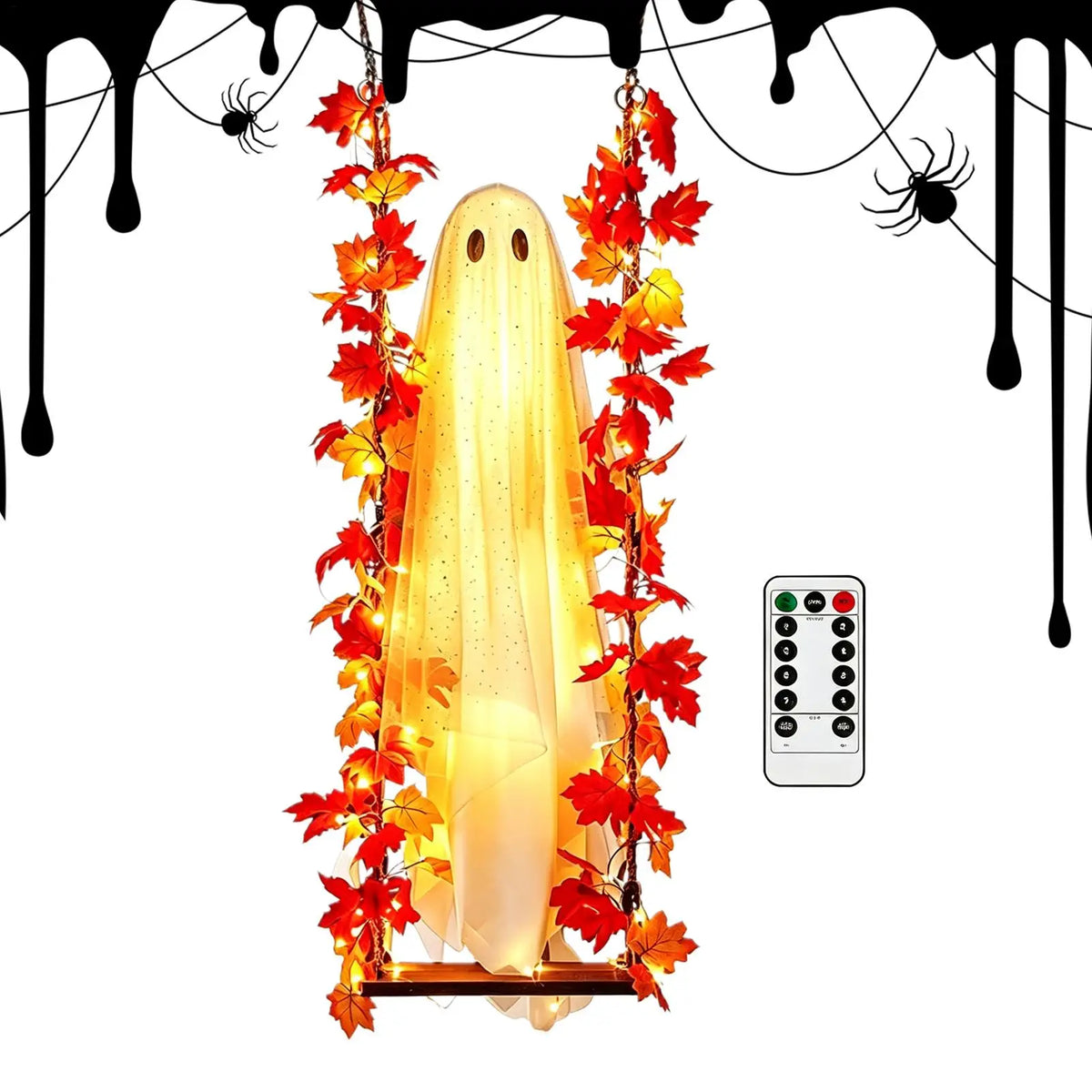 3.94ft Swinging Light Up Ghost Outdoor Yard Decoration Hanging Spooky Prop Tree Porch Garden Halloween Animated Party Supplies