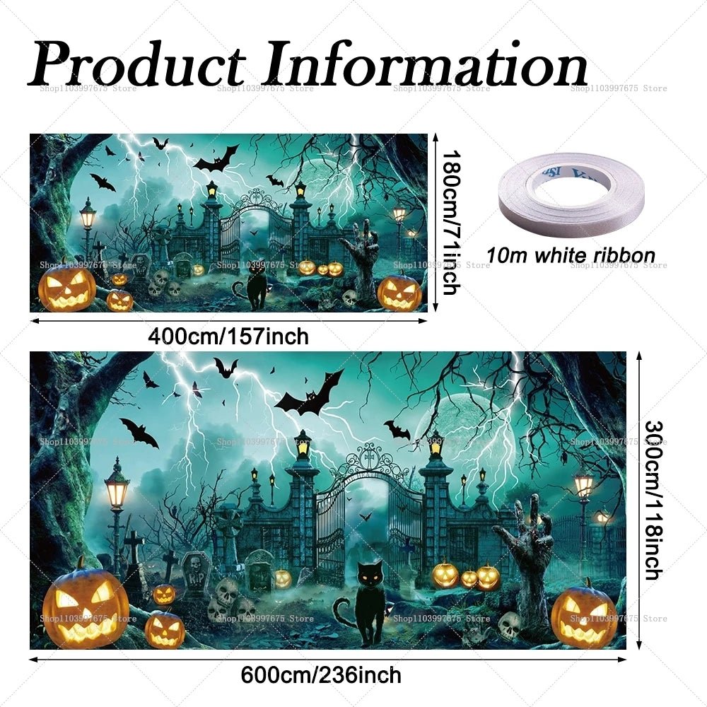 Halloween Skeleton Pumpkin Garage Door Banner Decor Photography Backdrop Outdoor Walls Events Background Props Party Supplies