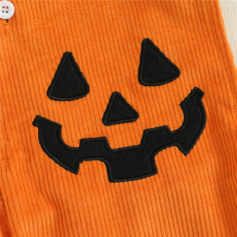 Newborn Toddler Baby Girl Boys Halloween Romper Pumpkin Face Sleeveless Overalls Contrast Color Jumpsuit for Party