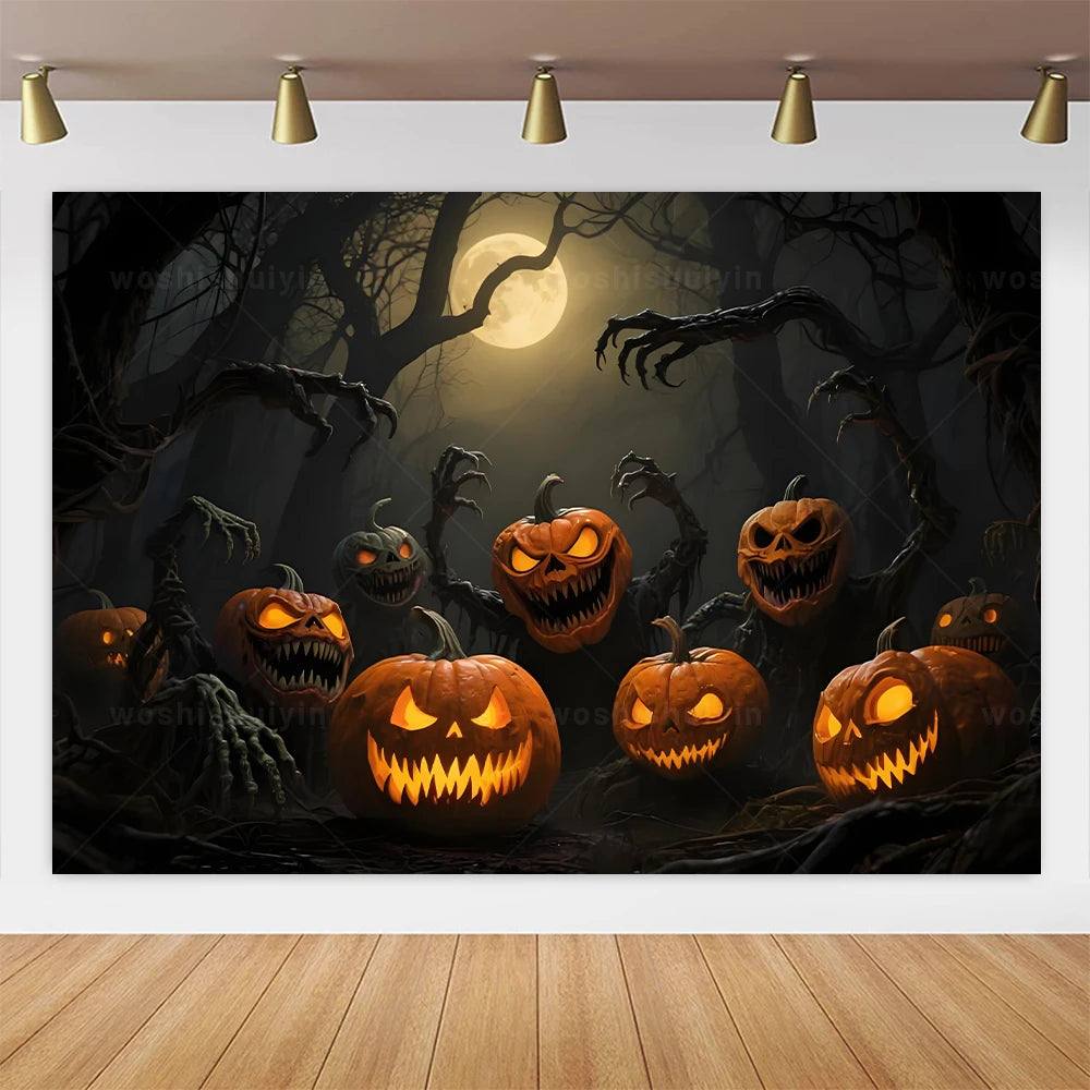 Halloween Theme Party Decorations Backdrop Horror Night Haunted House Scary Cemetery Skull Witch Photography Background Decor