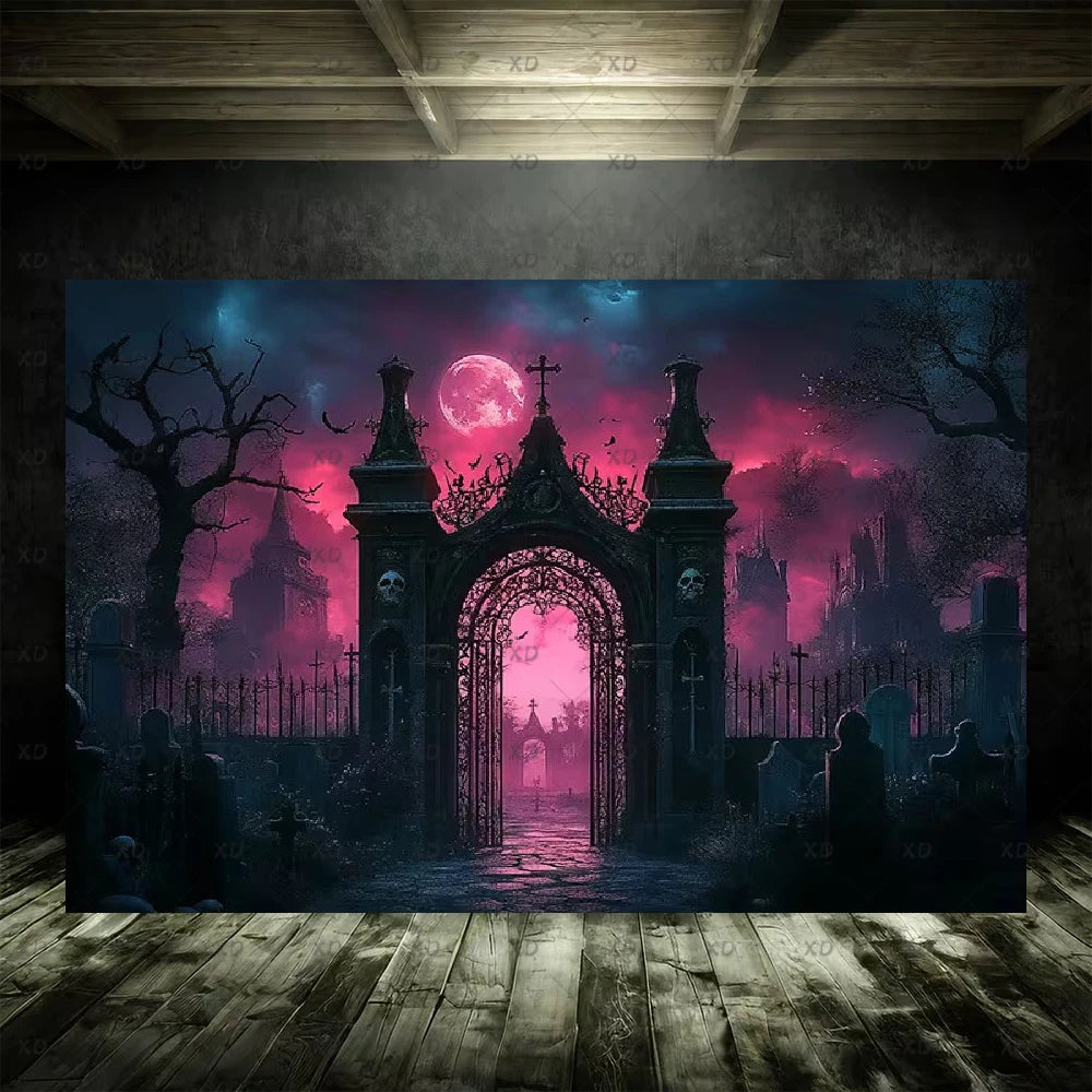 Halloween Spooky Graveyard Backdrop Moonlight Haunted Cemetery Photography Background Party Decoration Photo Booth Banner Props