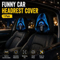1 Pair-Spooky Blue Skull Car Headrest Covers, Funny Polyester Auto Seat Decor for Car Interior