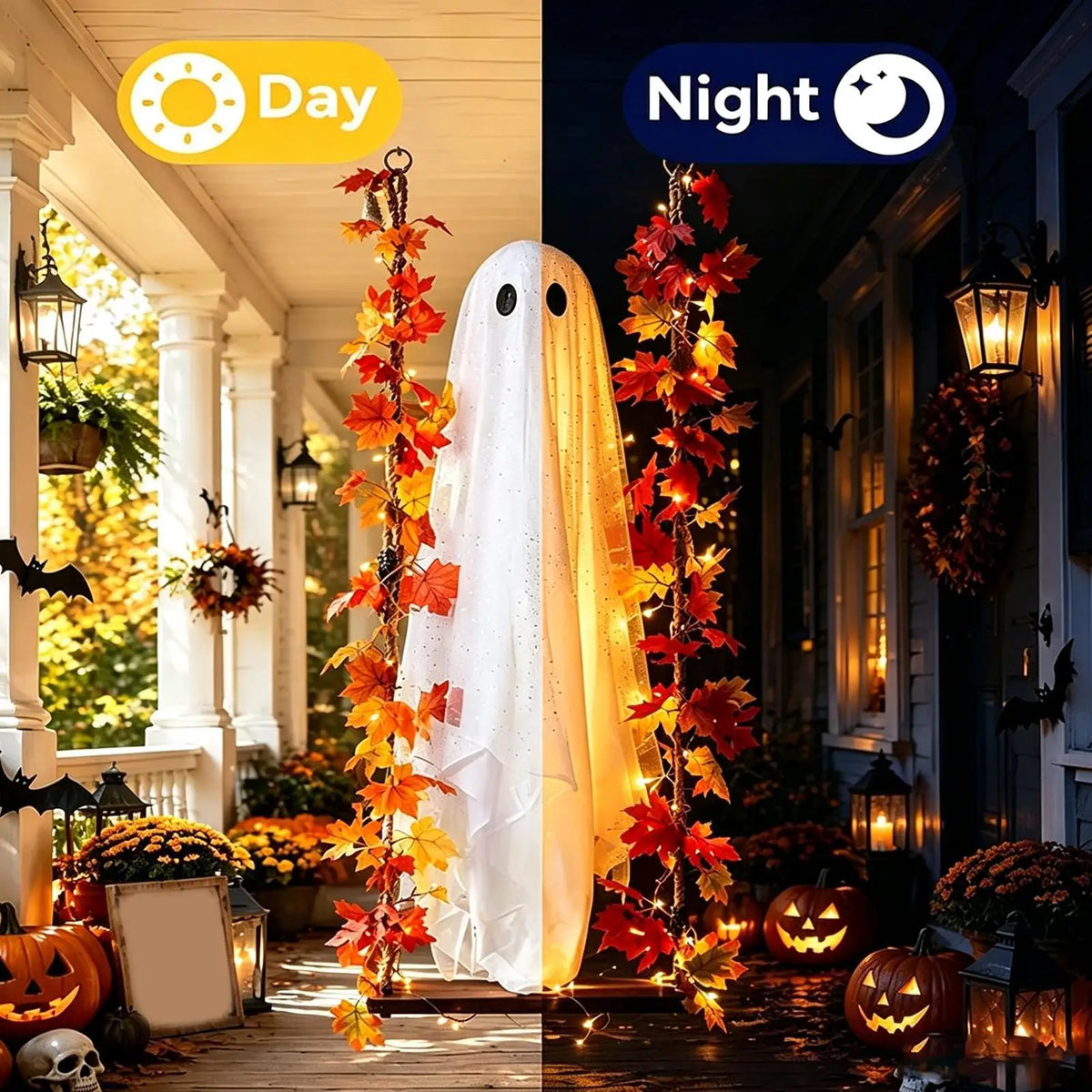 3.94ft Swinging Light Up Ghost Outdoor Yard Decoration Hanging Spooky Prop Tree Porch Garden Halloween Animated Party Supplies