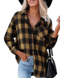 Women's Long Sleeve Oversized Button Down Plaid Shirt (Small)