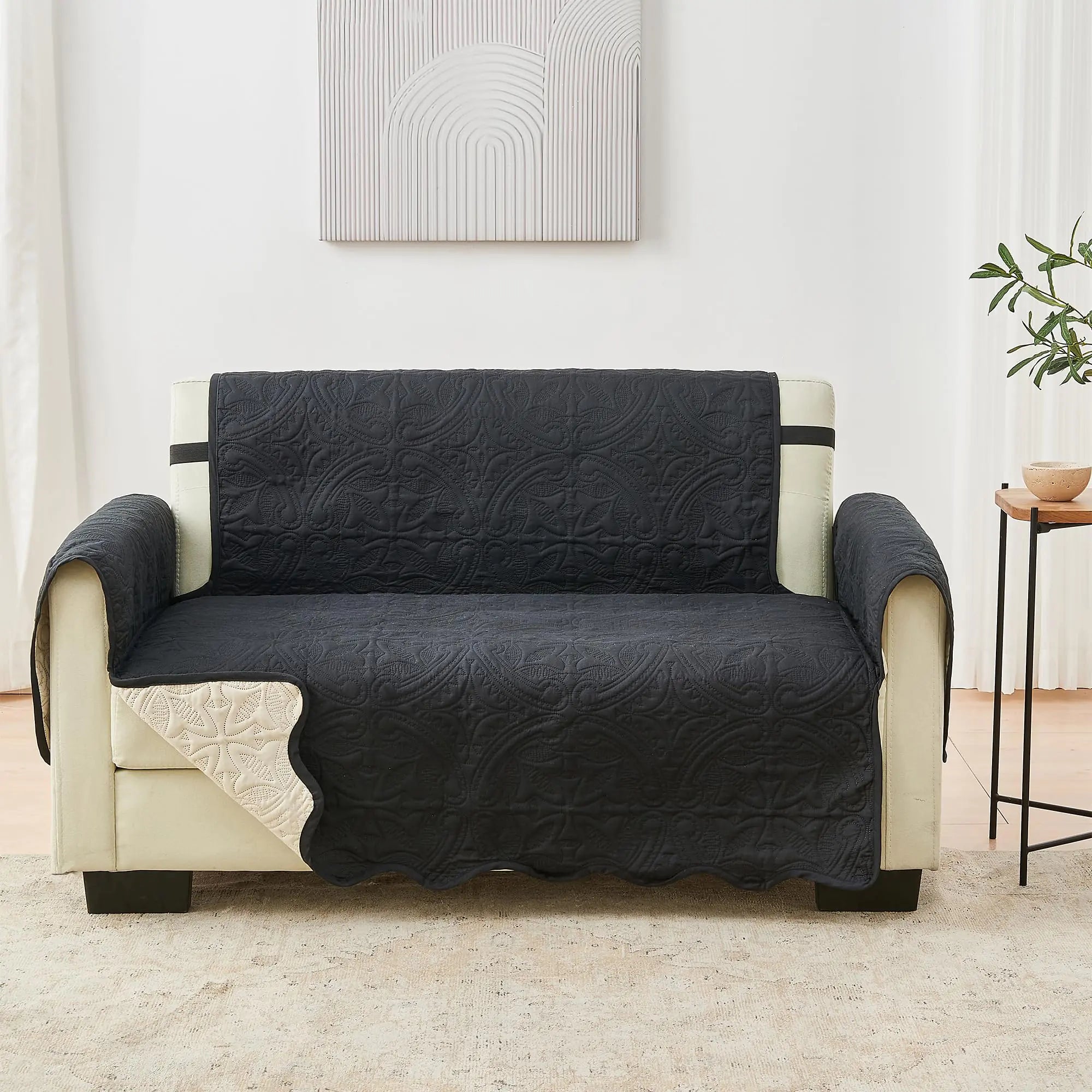 Reversible Loveseat Cover (Black/Taupe)