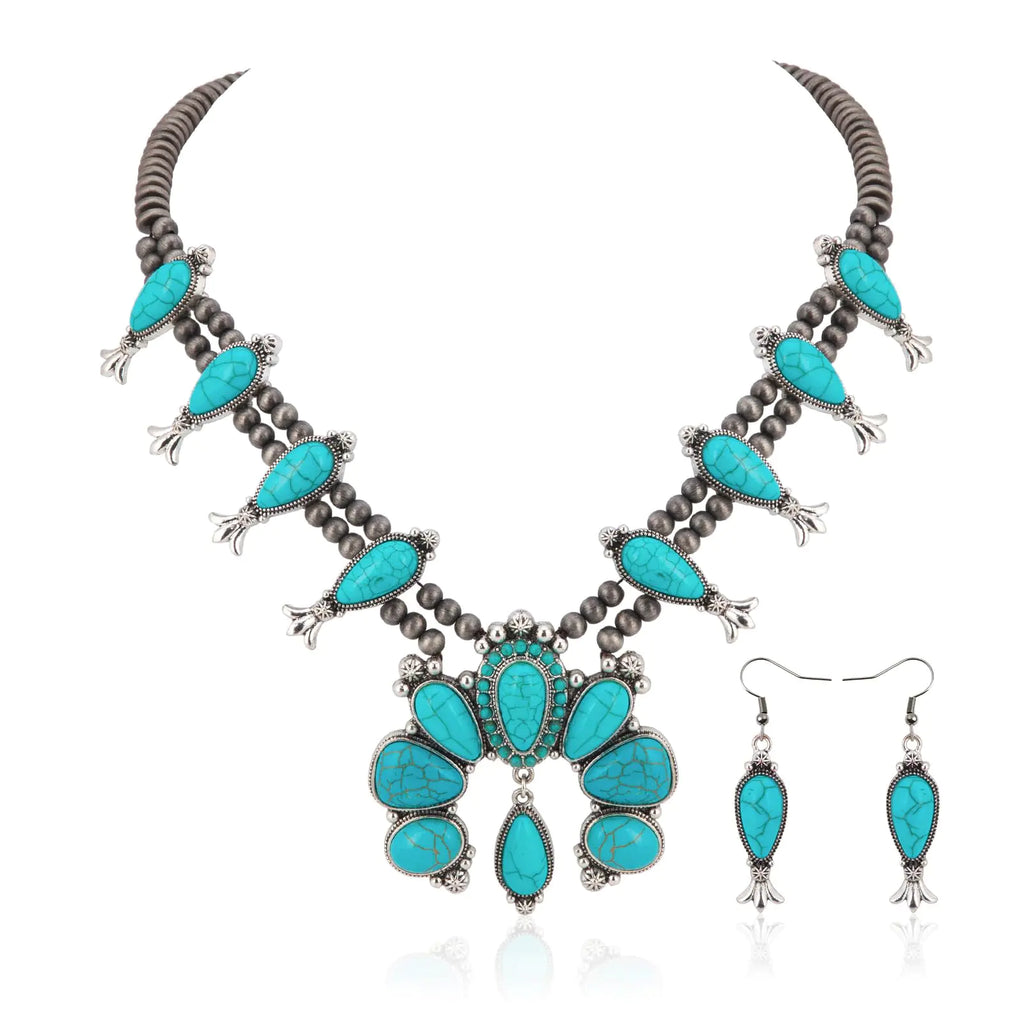 Montana West Turquoise Pendant Necklace and Earring Set