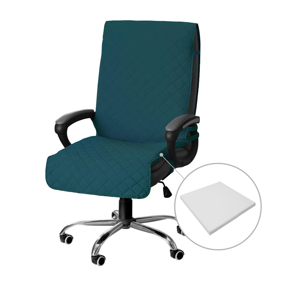 Quilted Microfiber Office Chair Slipcover with Memory Foam Seat Cushion (Medium Peacock Blue)