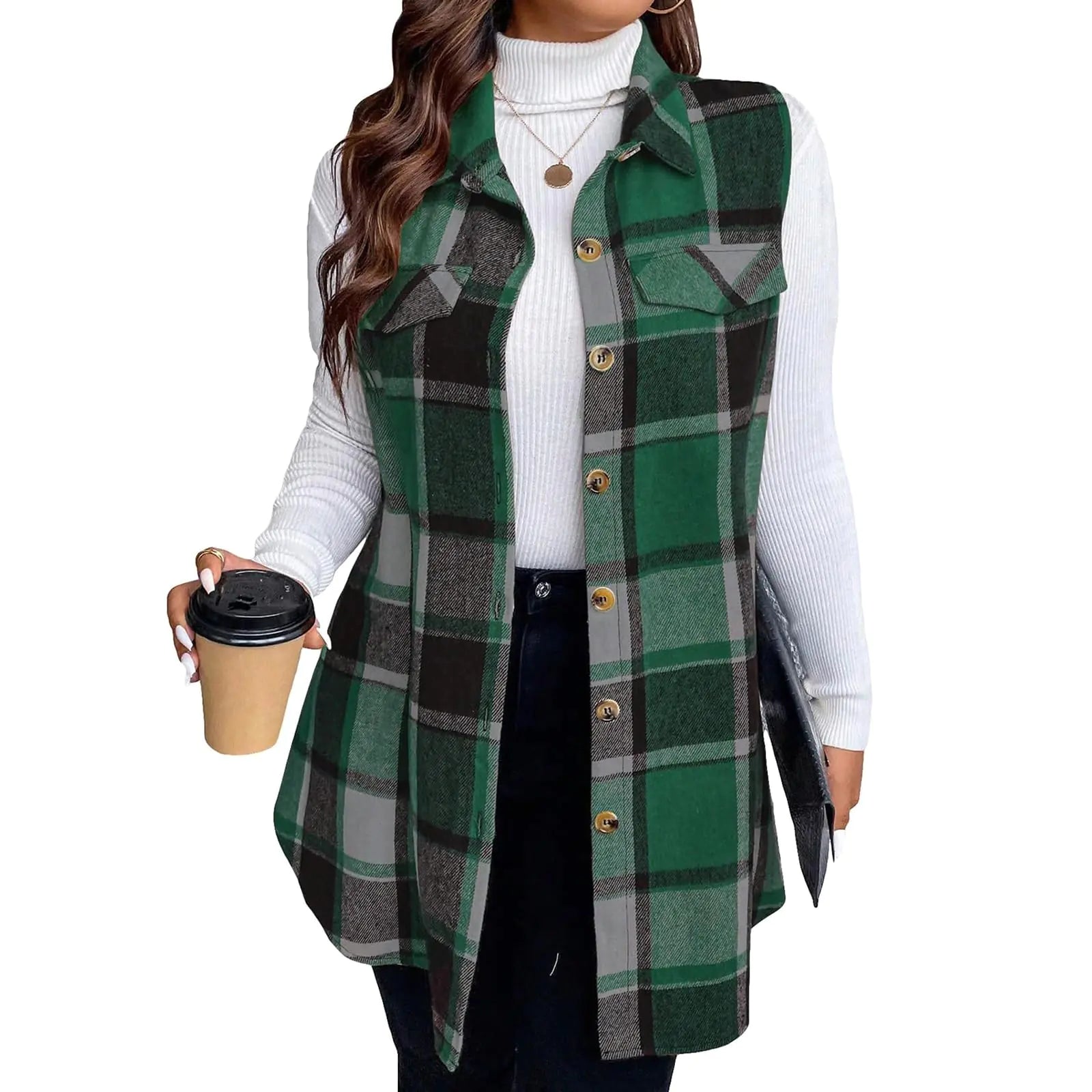 Women's Plaid Flannel Vest (Medium)