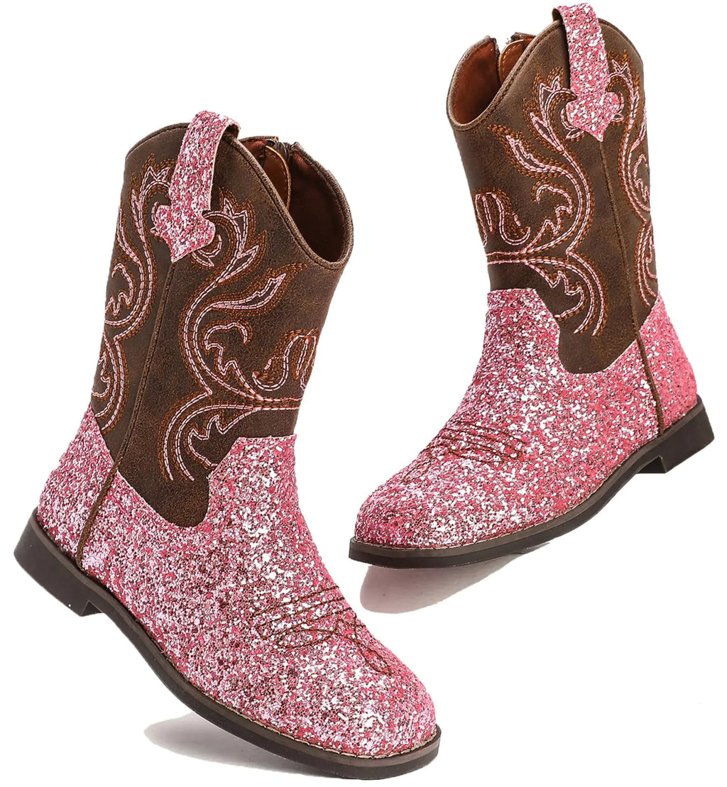 Kid's Glitter Square Toe Cowgirl Boots