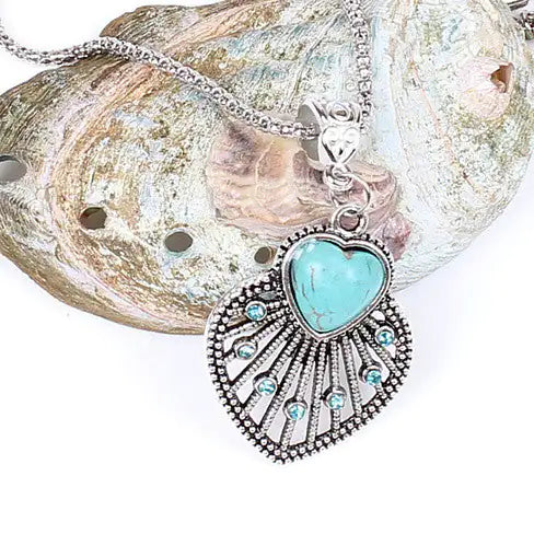Peacock Heart Turquoise Pendant