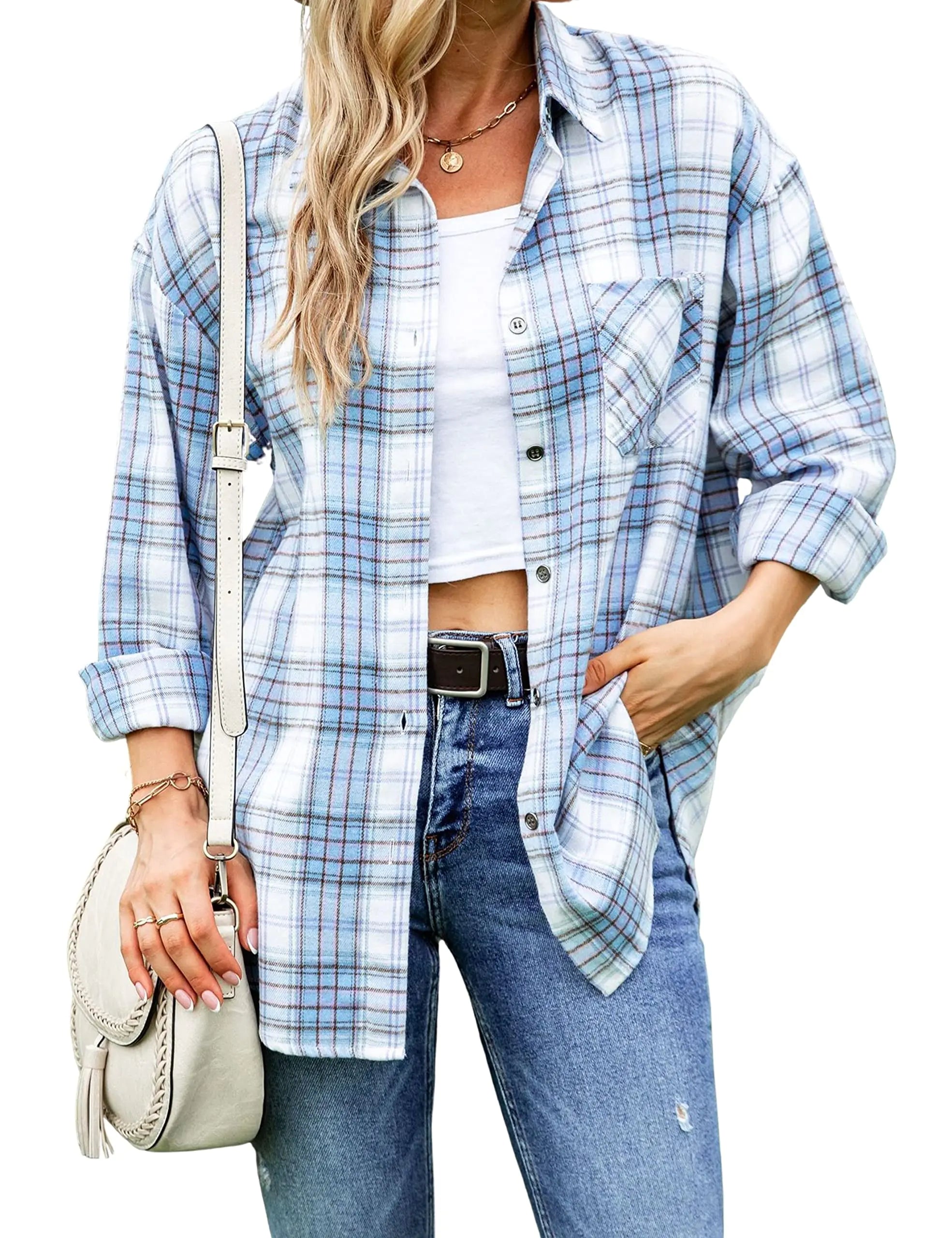 Blue Oversized Flannel Button Down (Small)