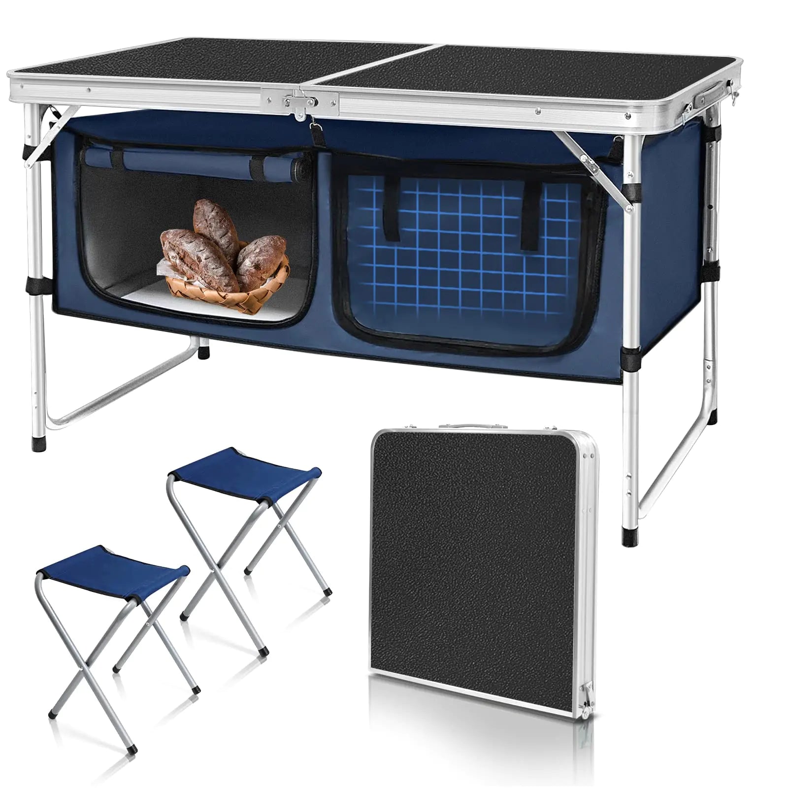 Folding Camping Table with Storage Compartments