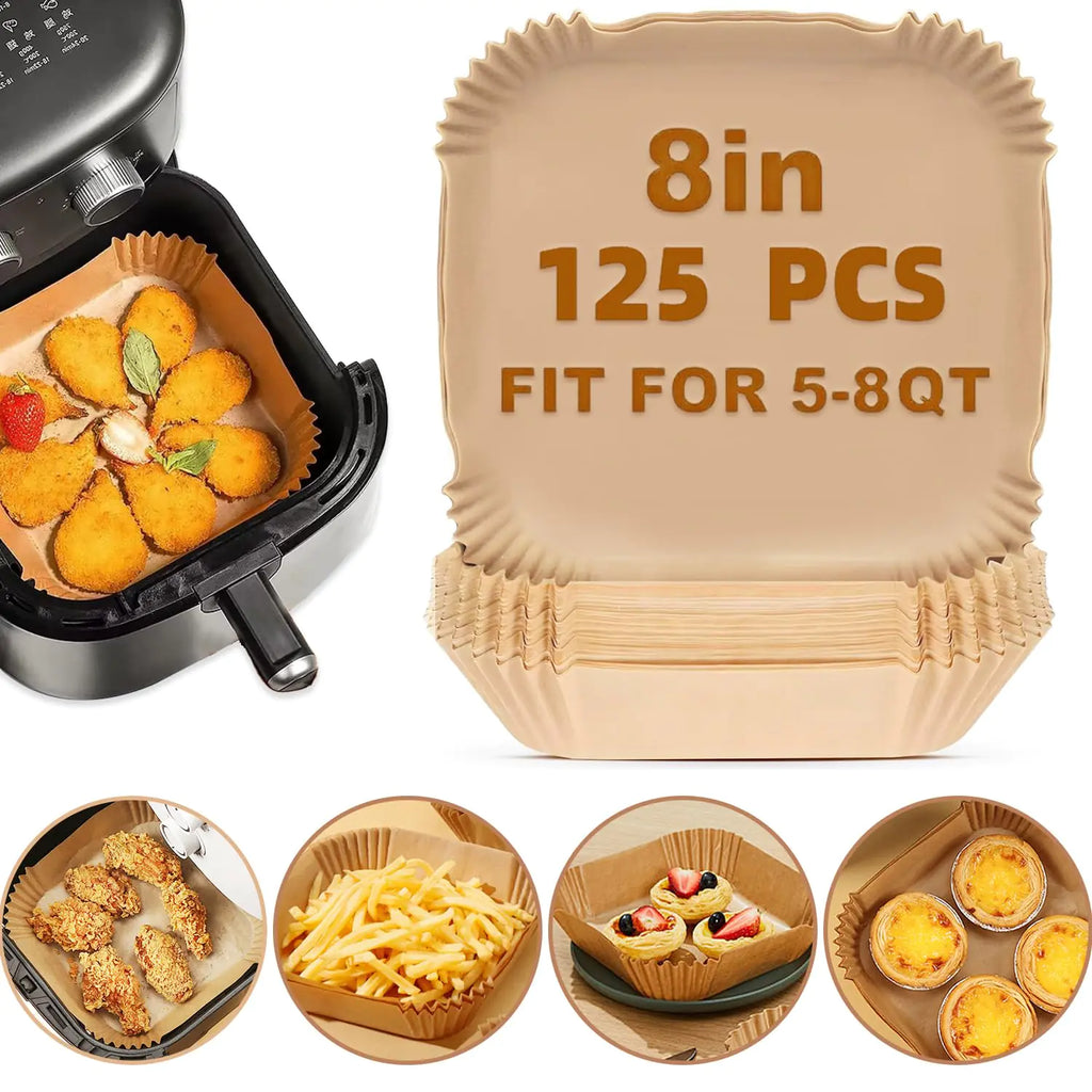 Air Fryer Liners (8 in-Square, 125 pcs)