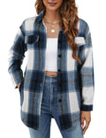Long Sleeve Plaid Shacket  (Large - Blue)