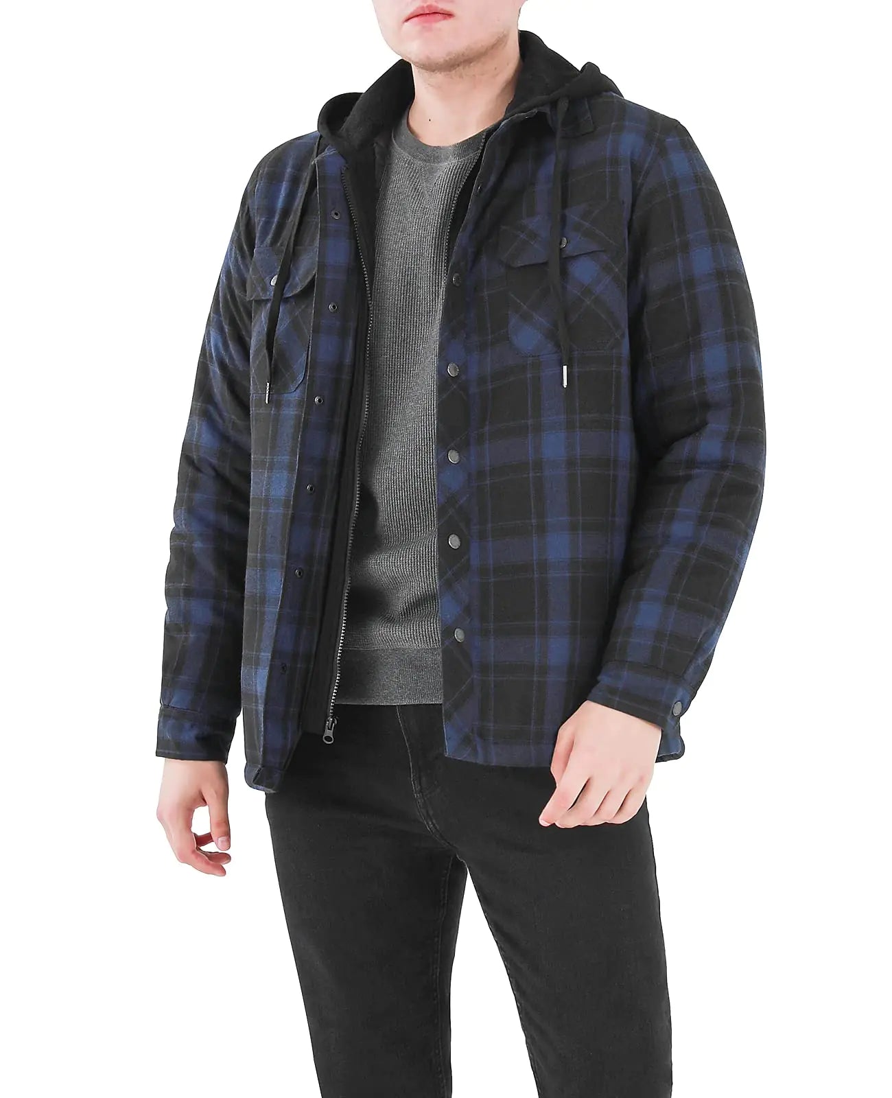 Men's Lined Flannel Jacket with Hood (Medium)