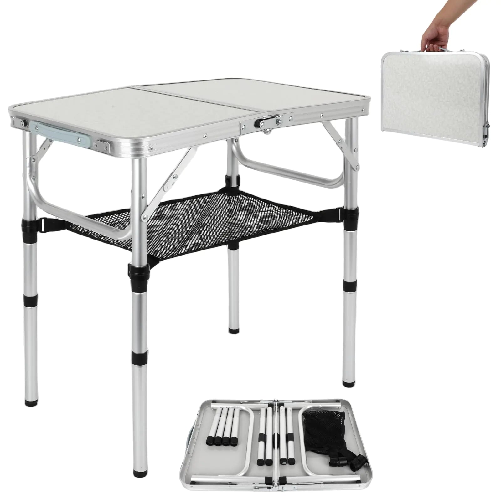 Small Folding Table with Mesh Shelf
