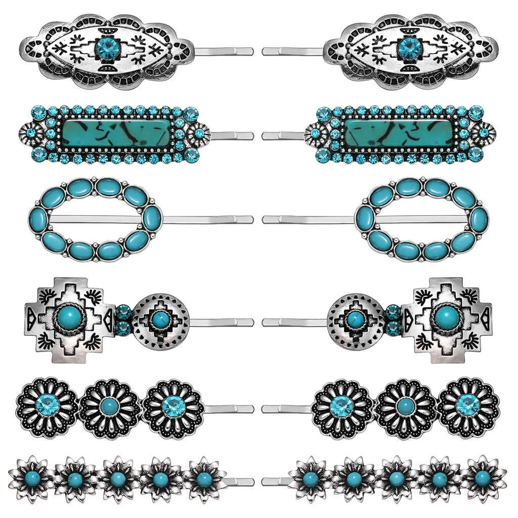 Western Turquoise Hair Clips Southwestern Country Cowgirl Hair Pin for Women Decorative Bobby Pins Western Turquoise Flowers HOWDY COWGIRL Retro Hair Pins Hair Accessories 12 Pack (12Pcs-C)