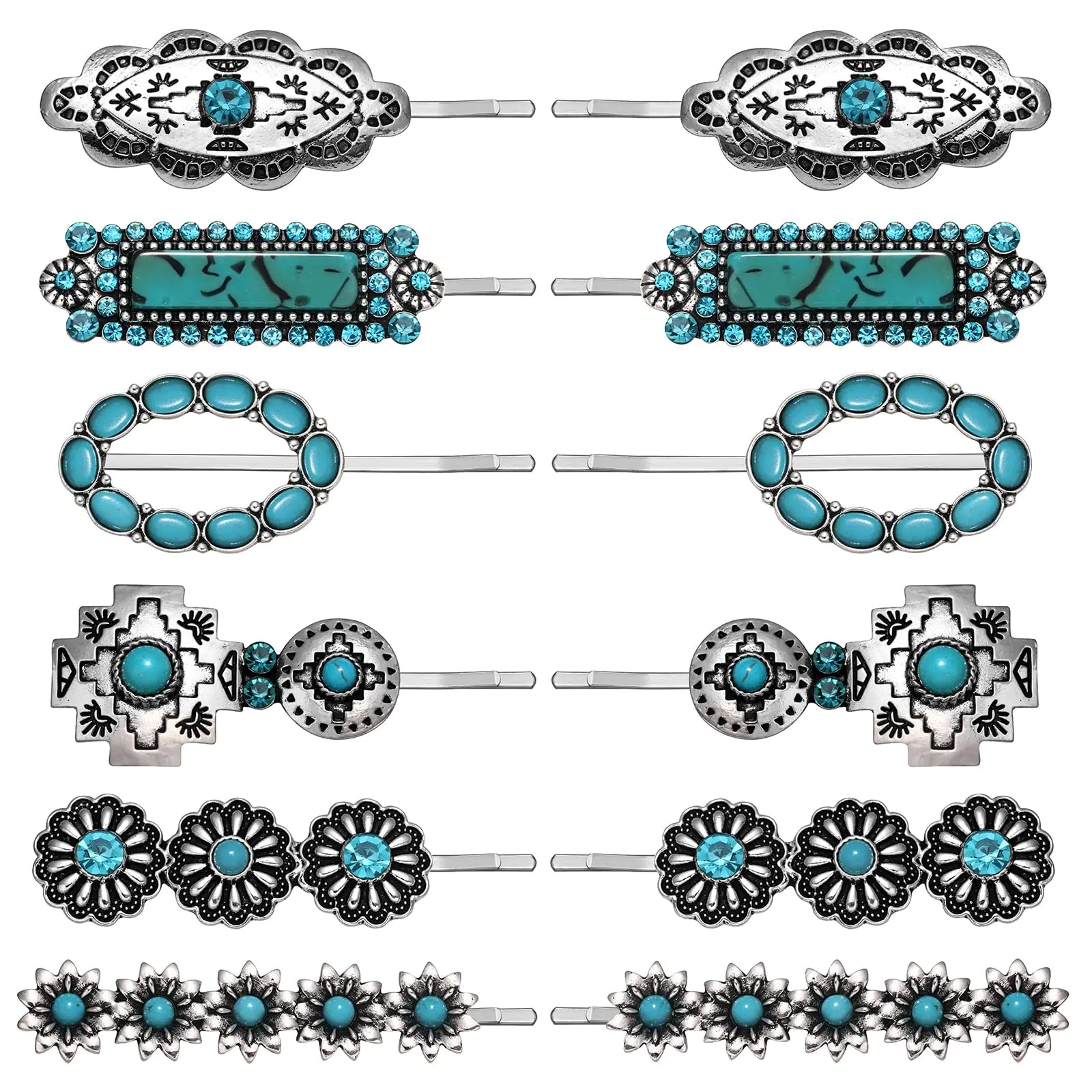 Western Turquoise Hair Clips Southwestern Country Cowgirl Hair Pin for Women Decorative Bobby Pins Western Turquoise Flowers HOWDY COWGIRL Retro Hair Pins Hair Accessories 12 Pack (12Pcs-C)