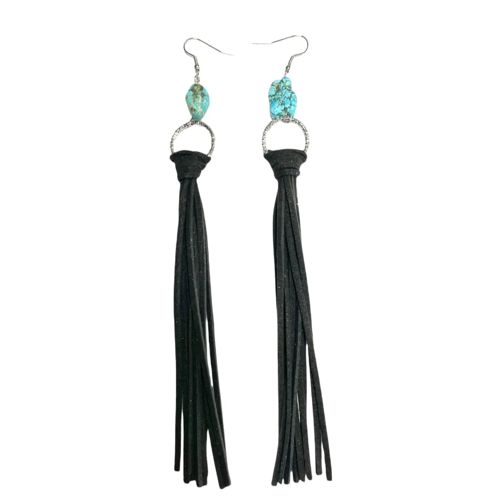Handmade Fringe Leather and Turquoise Earrrings