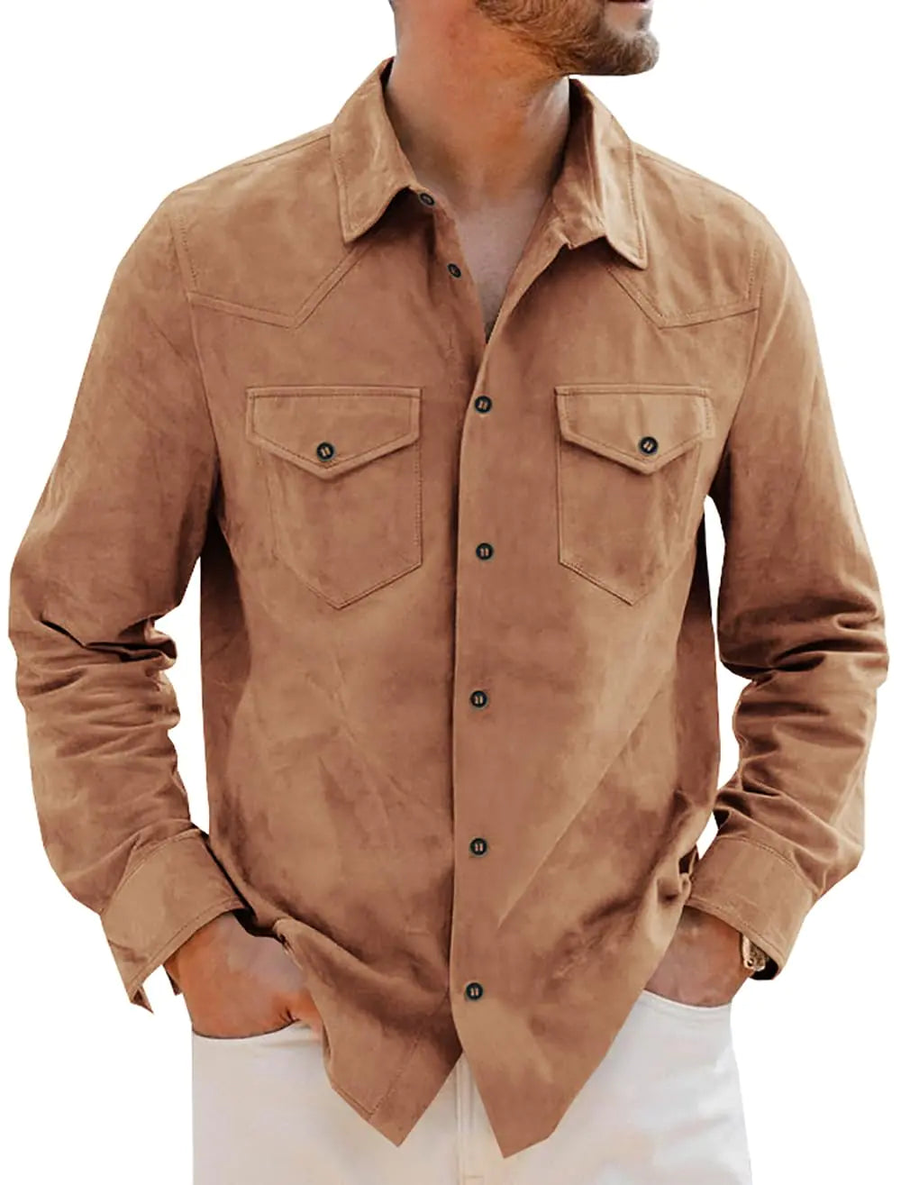Men's Long Sleeve Suede Shirt