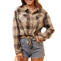 Plaid Flannel Shirt for Women (Khaki/Burgundy -XL)
