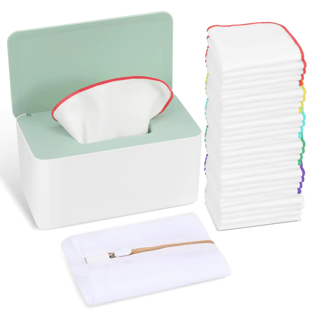 Reusable Flannel Baby Wipes with Dispenser (Pack of 54)